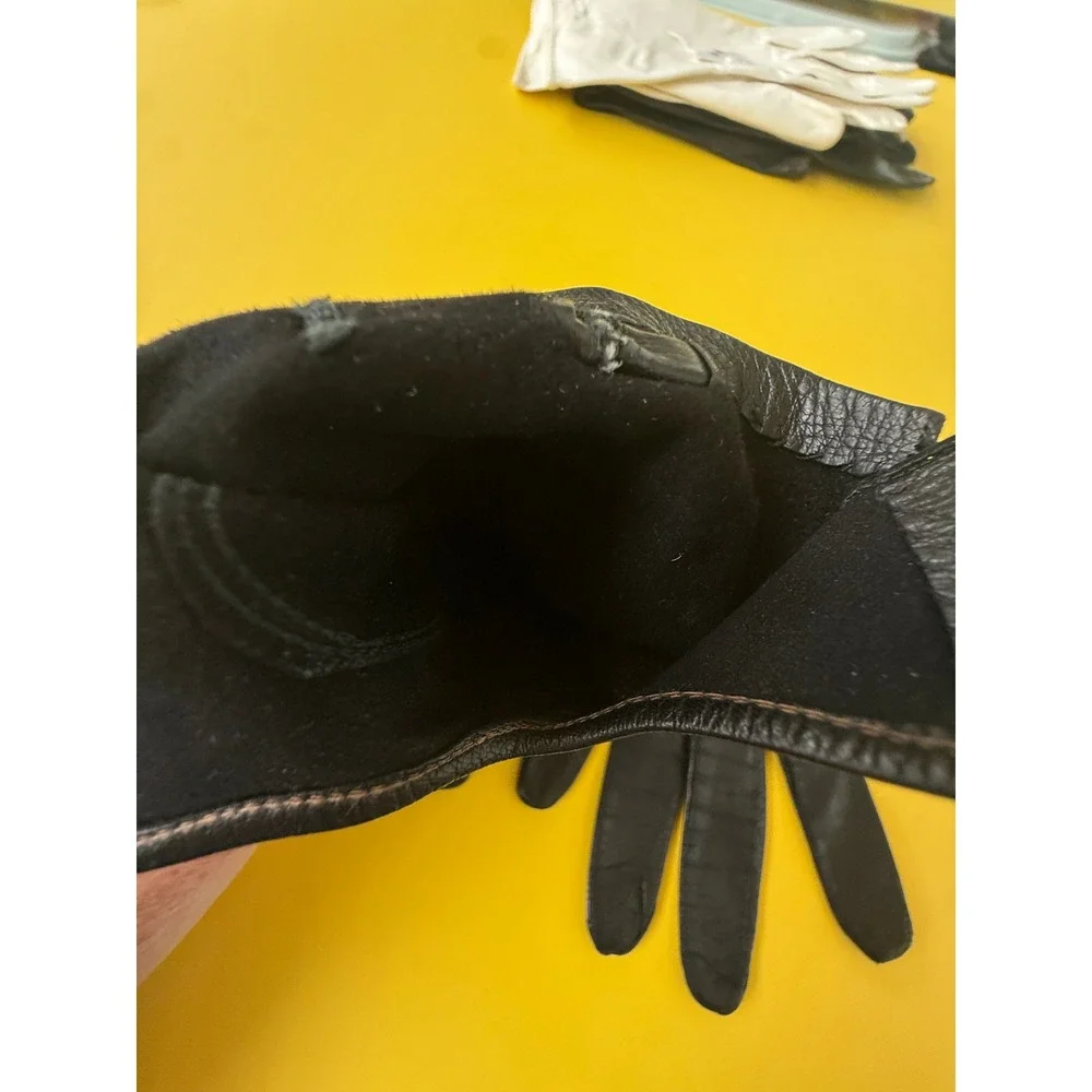 Bundle of 2 VTG Aris Black Leather Opera Gloves 1950s Sz 6 Audrey Hepburn Retro